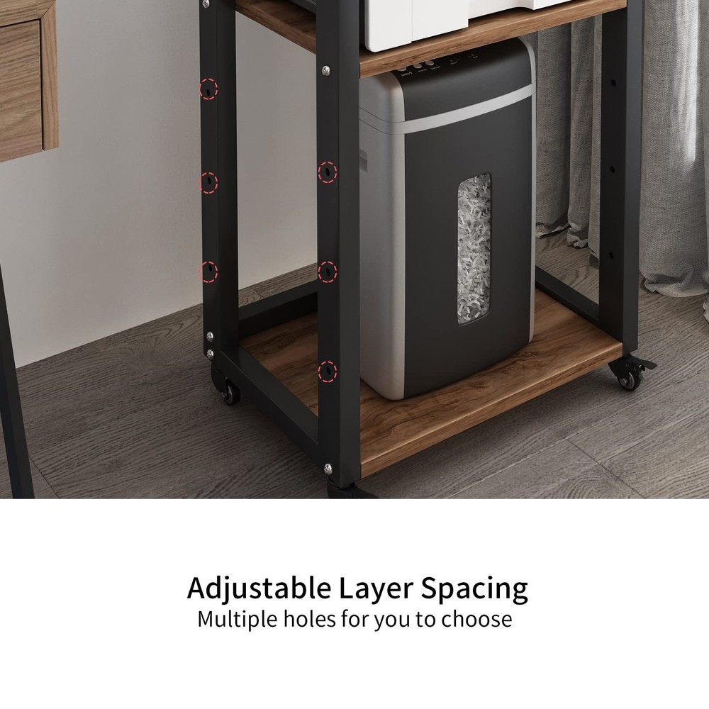 Natwind 3-Tier Movable Printer Stand with Storage Rolling Floor-Standing Desksid