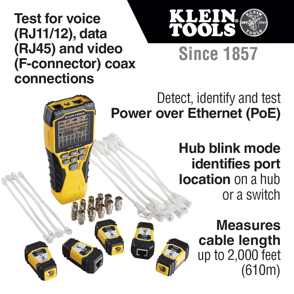 Klein Tools VDV501-853 Scout® Pro 3 Tester with Test + Map™ Remote Kit
