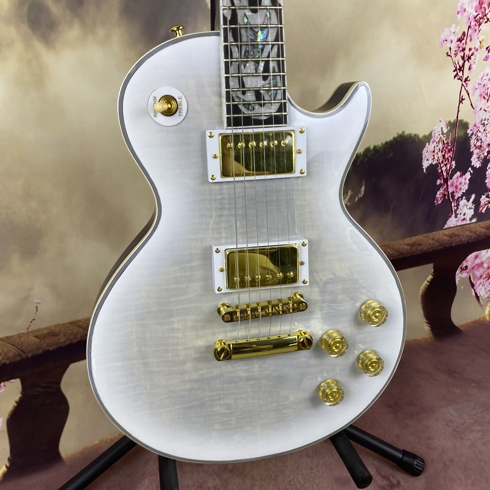 Custom 6 String Electric Guitar Gold Hardware Flame Maple Shell Abalone Inlay