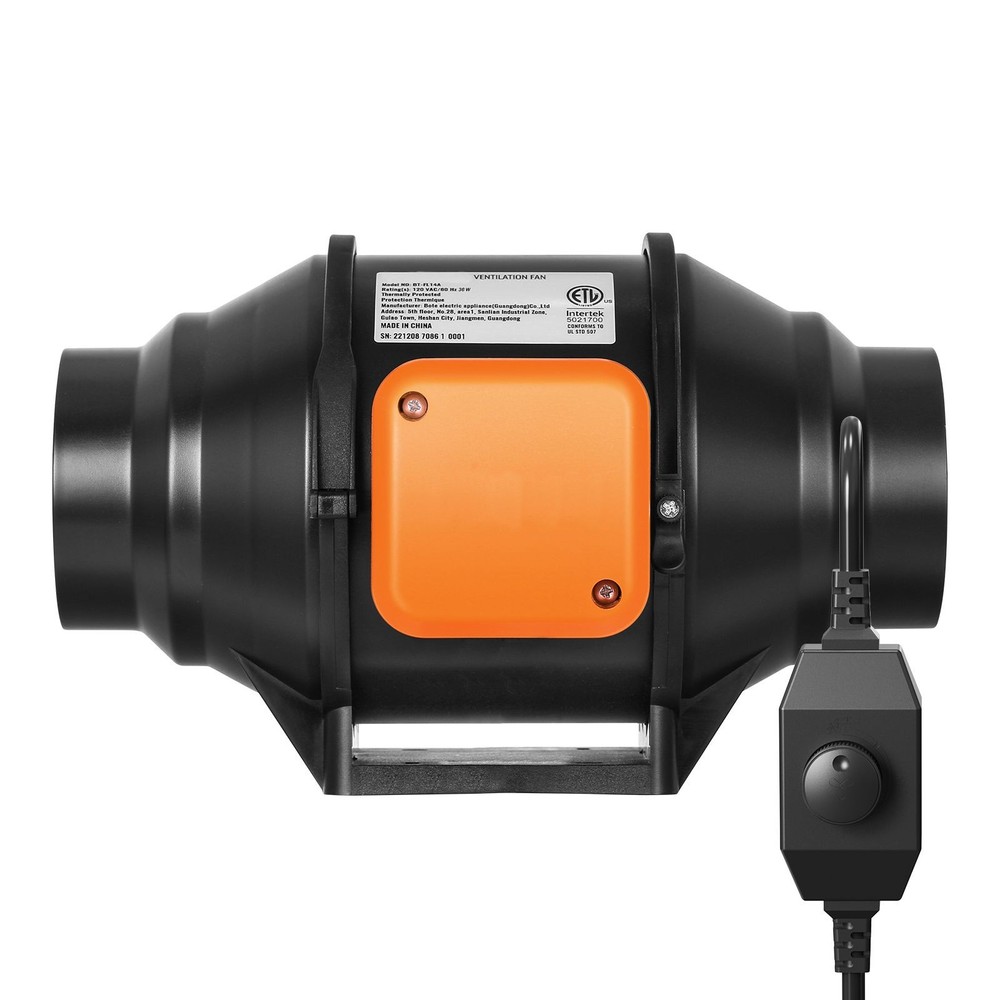 Inline Duct Fan, 4-Inch 200 CFM with Variable Speed Controller, Quiet AC-motor V