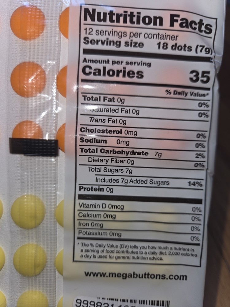 Candy Buttons - Mega Buttons 4 Flavors Cherry orange lemon raspberry 216 Buttons