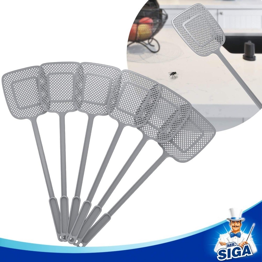 Long Handle Fly Swatter Heavy Duty 6 Pack Gray Insect Bug Control