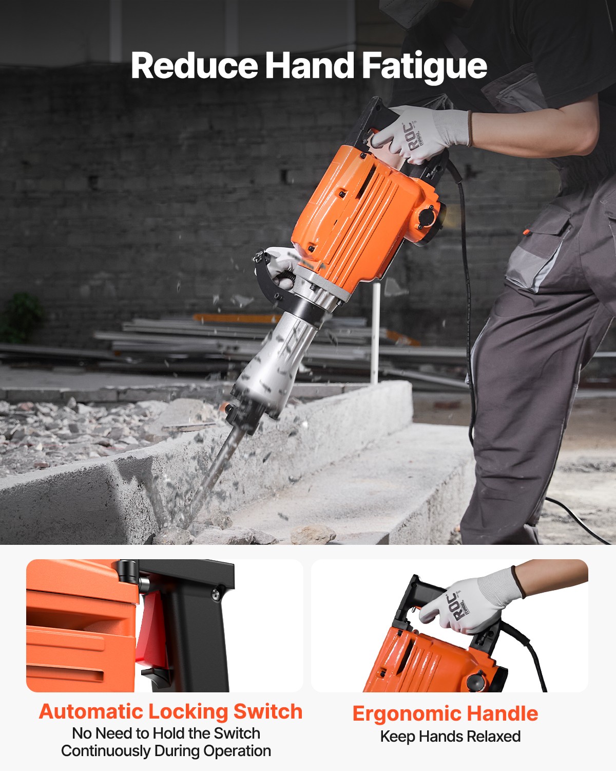 VEVOR Demolition Jack Hammer Concrete Breaker 2200W Electric Hammer