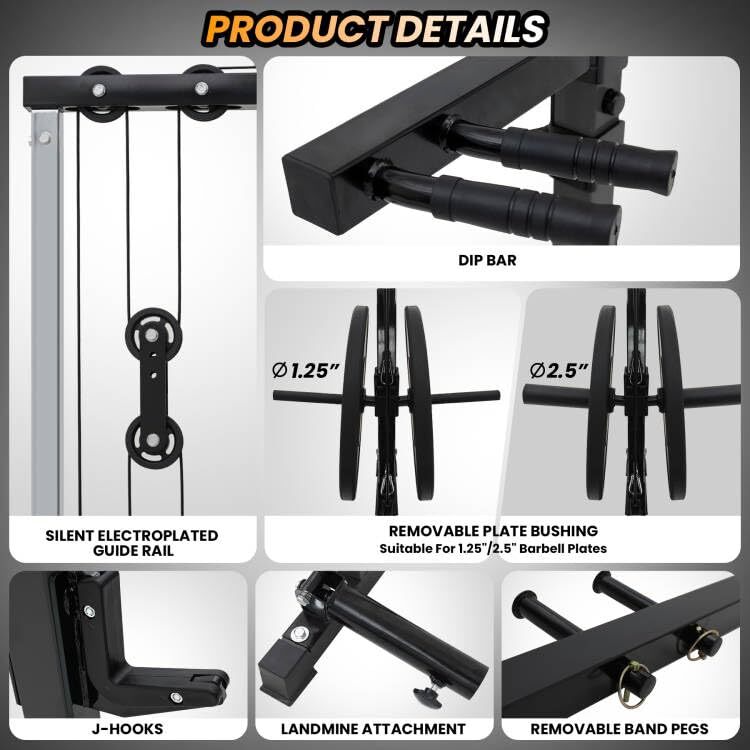 Power Cage ,Multi-Functional Power Rack w/Pulley System ,J-Hooks Dip Bar Workout