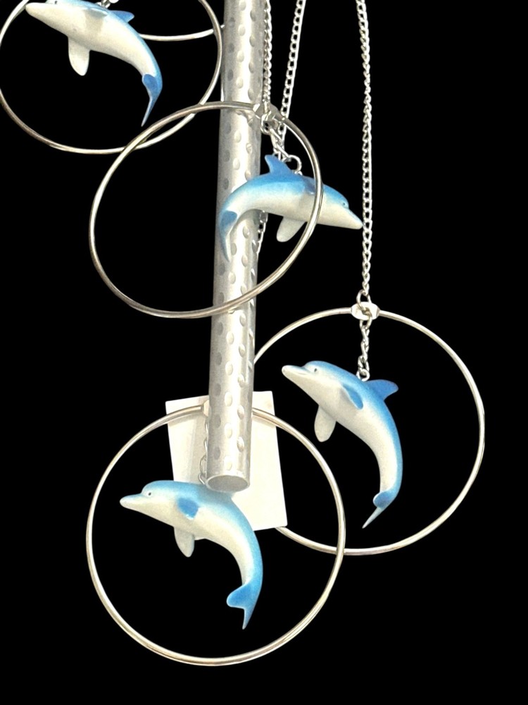 Wind Chime- DOLPHINS- five circles with blue & white dolphins- one chime
