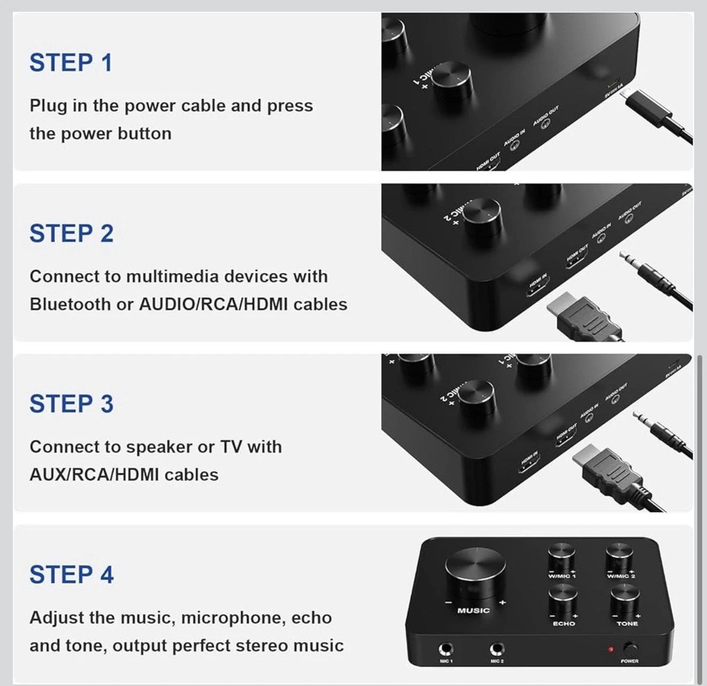 Rybozen Wireless Microphone Karaoke Mixer System, Dual Handheld Wireless Microph