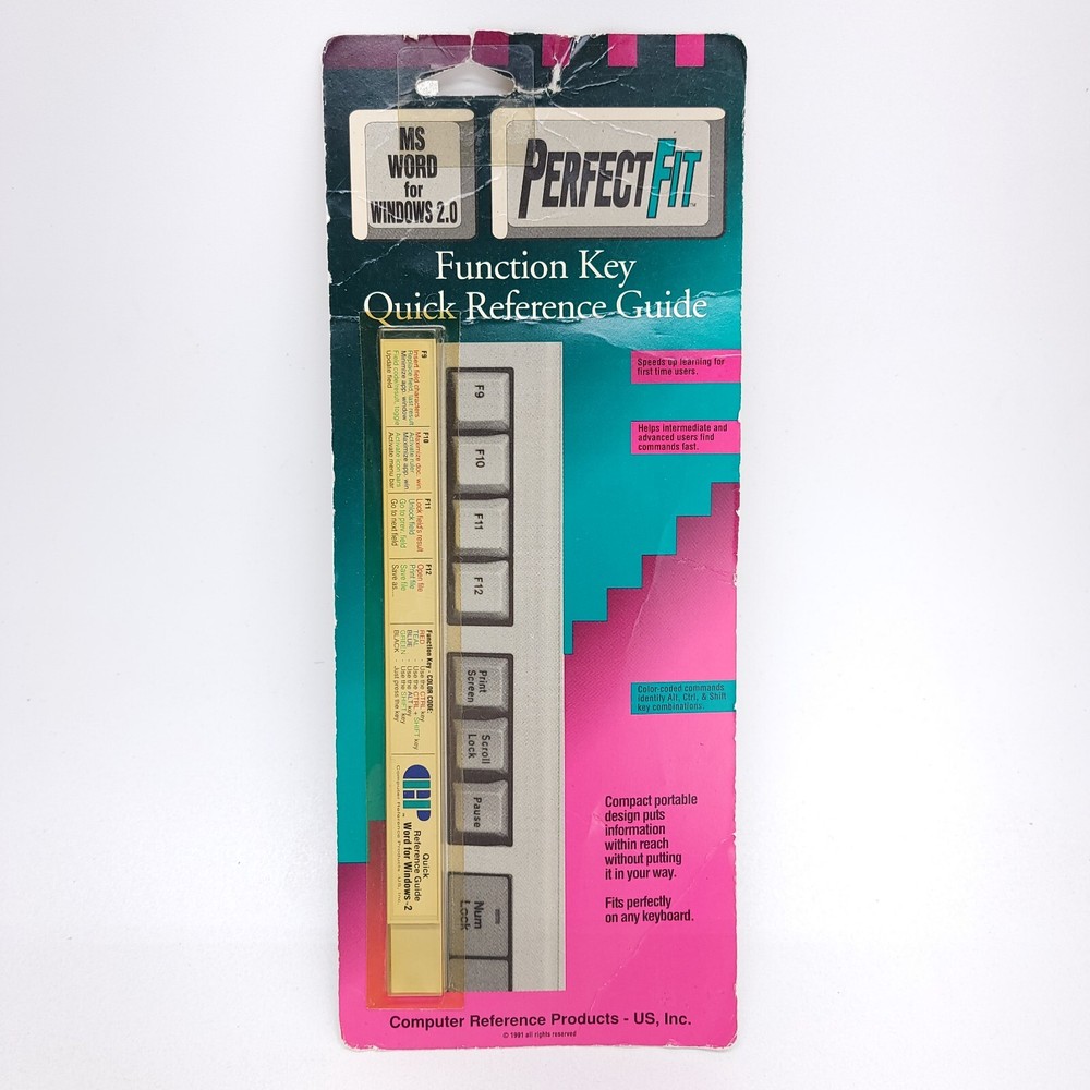 Vintage Computer Function Key Quick Refrence Guide MS WORD WINDOWS 2.0 NOS