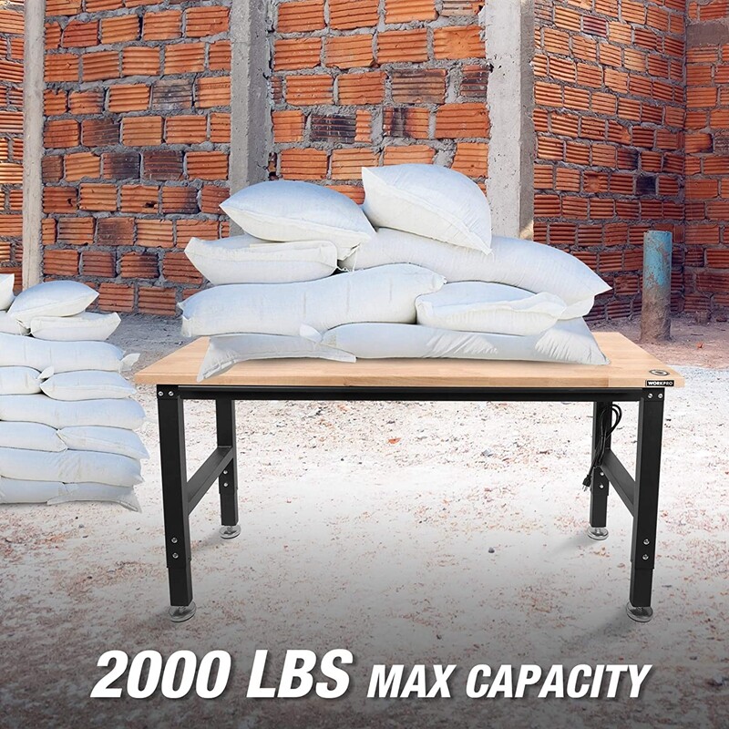 WORKPRO 60" Adjustable Workbench 2000 LBS Load Capacity Shop Stool Garage Bar