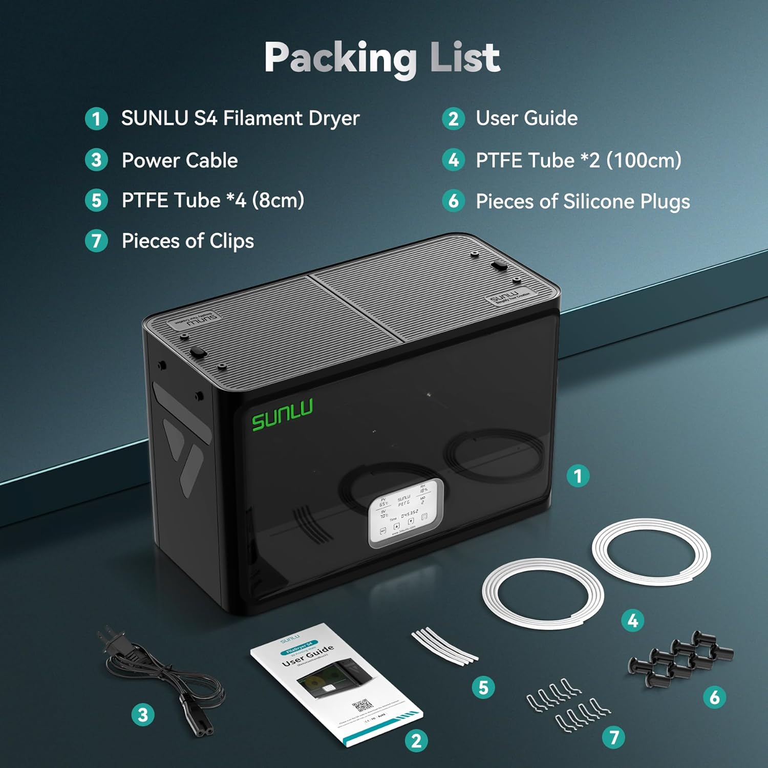 SUNLU Fila Dryer S4 Large Capacity with Triple Fan 4-Spool Filament Storage Box