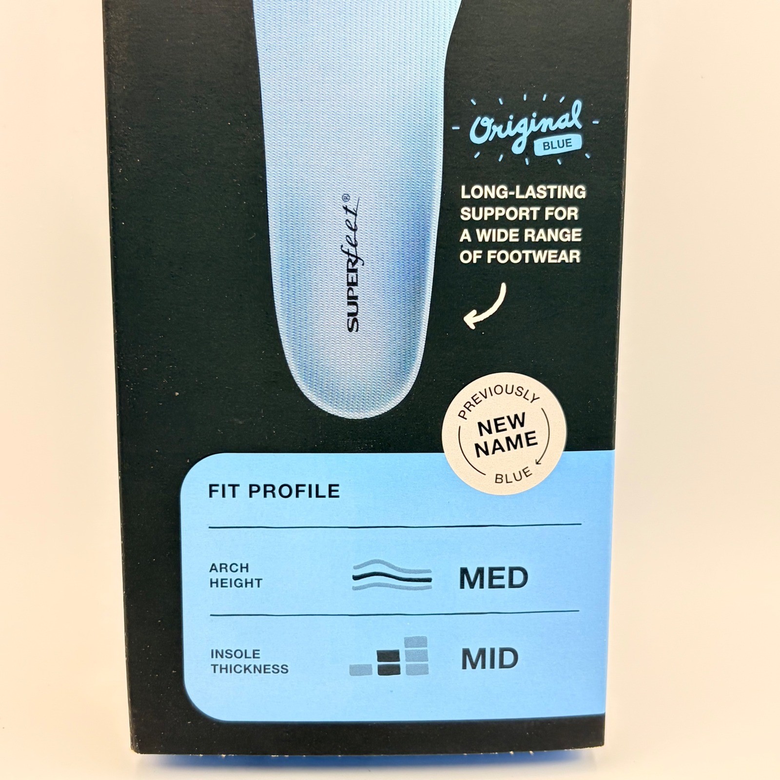 Superfeet All Purpose Support Medium Arch Blue Insoles SzE Mens 9.5-11 W 10.5-12