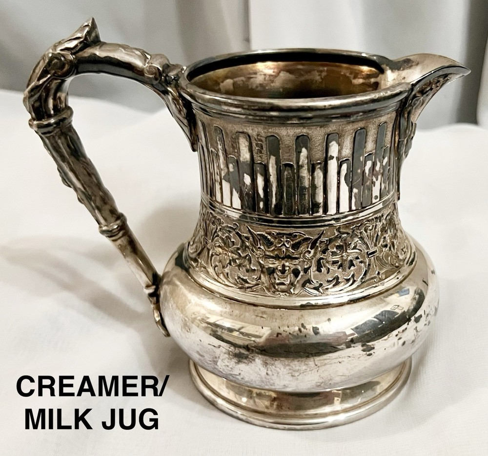 3 Pc Lot REED BARTON “Italian” SilverPlate SUGAR CREAMER BOWL Bacchus DEVIL 1885