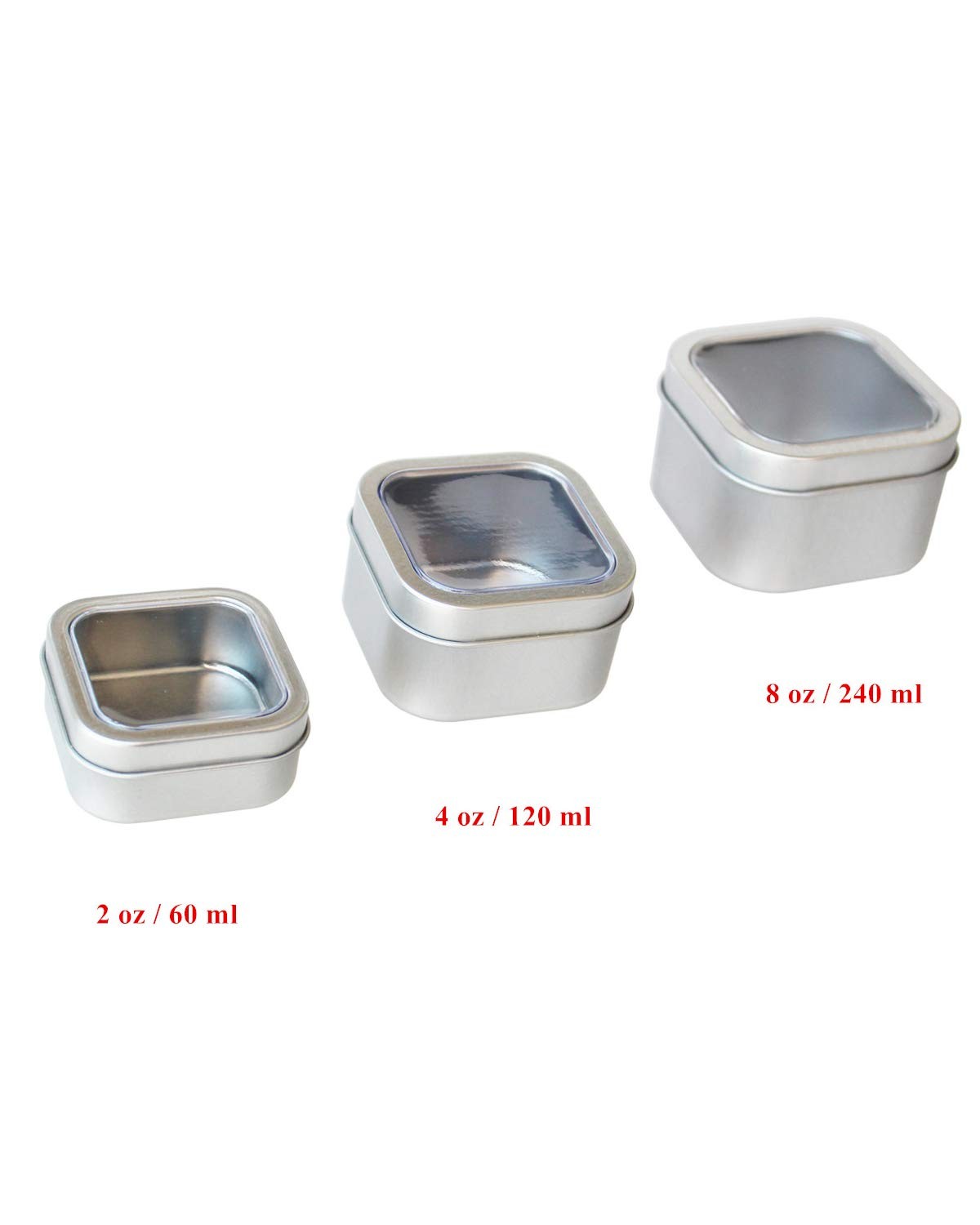 18-Pack Empty Square Silver Metal Tins with Clear Window for Candle Making, C...