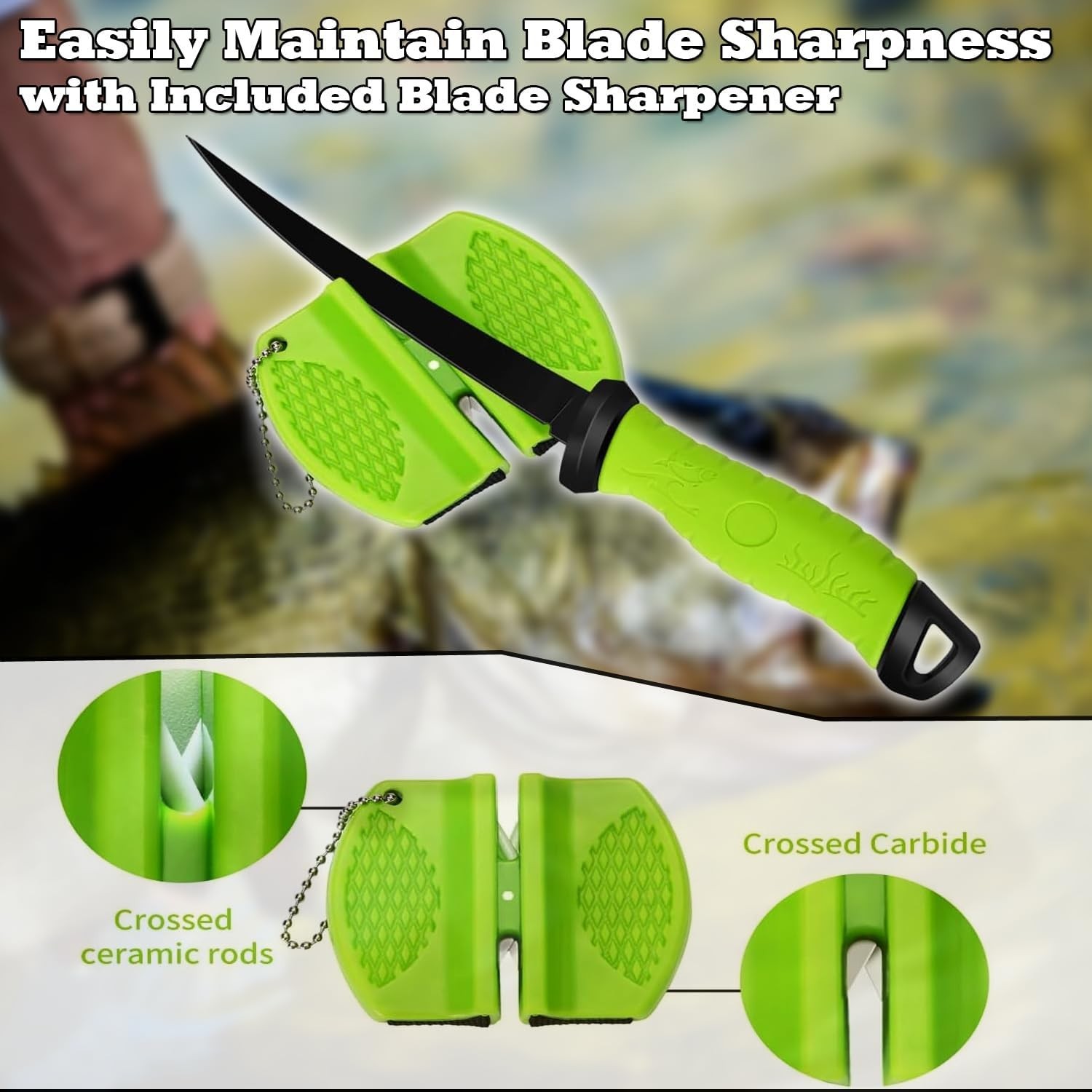 Fish Fillet Knife Set w/ Stainless Steel Bone Knife Sheath, Sharpener & Gloves