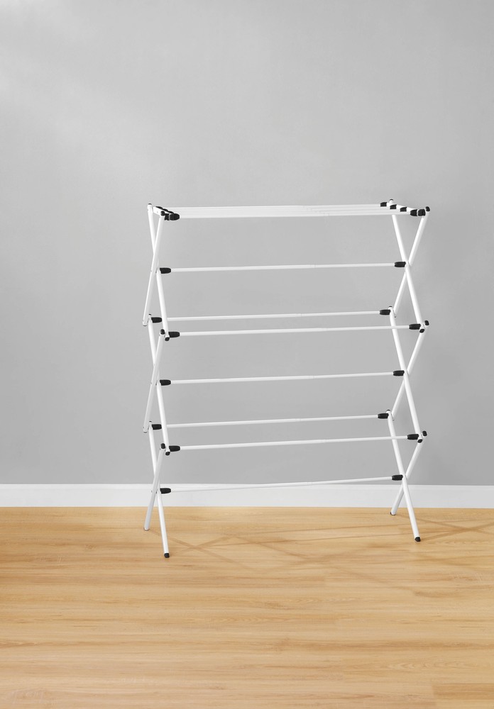 CLOTHES DRYING RACK Expandable Folding Steel Laundry Rack White