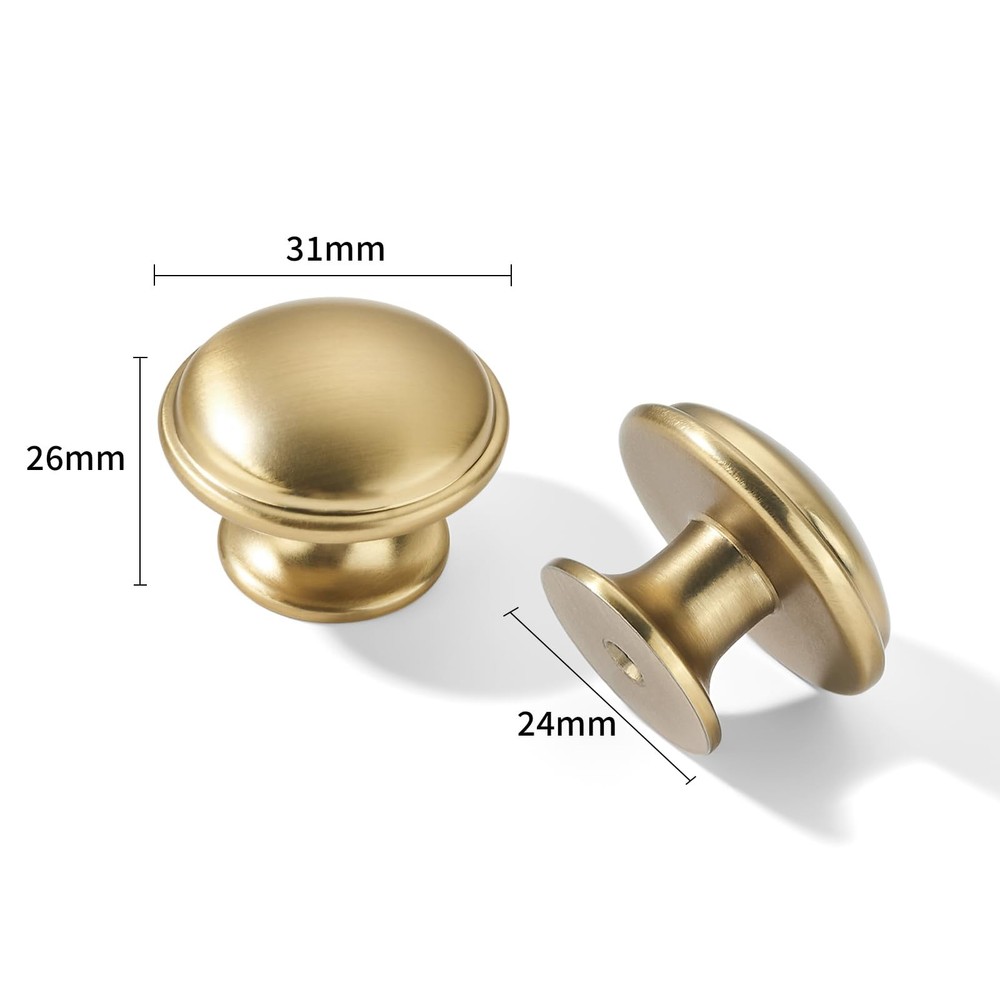 10 Pack Knob Brushed Brass Cabinet knobs 1-1/4 inch Solid Heavy Duty Traditio...