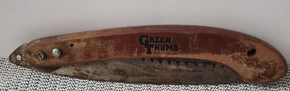 Vintage Green Thumb Folding Pruning Saw Push Button Lock Garden Tree Tool Rustic