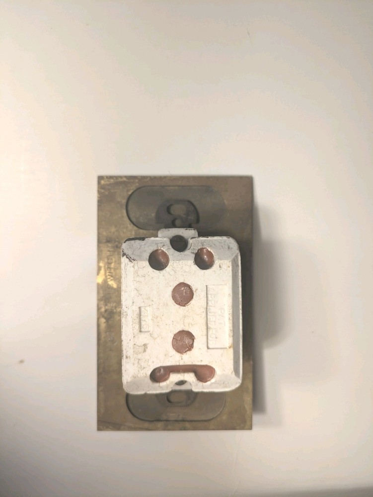 2 BRASS PUSH BUTTON SINGLE POLE LIGHT SWITCHES WITH PORCELAIN INSERTS
