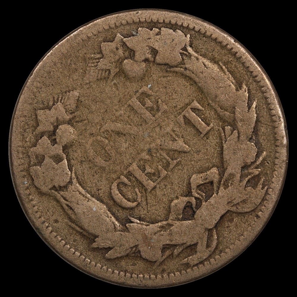 1858 1C Flying Eagle Cent Rotated Die Error Circulated Coin