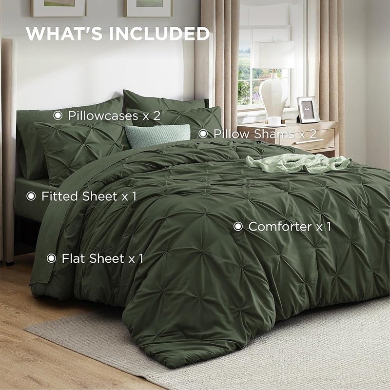 Queen Bedding Set 7 Piece Microfiber Comforter Soft Pillowcases Elegant Decor US
