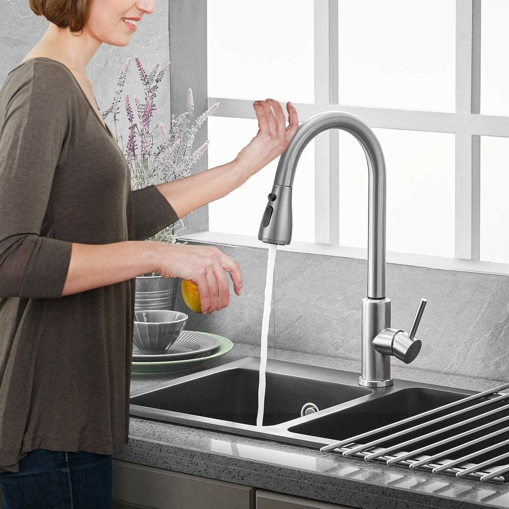 Brushed Nickel Touch sensor Kitchen Sink Faucet Pull Down Sprayer Automatic Taps