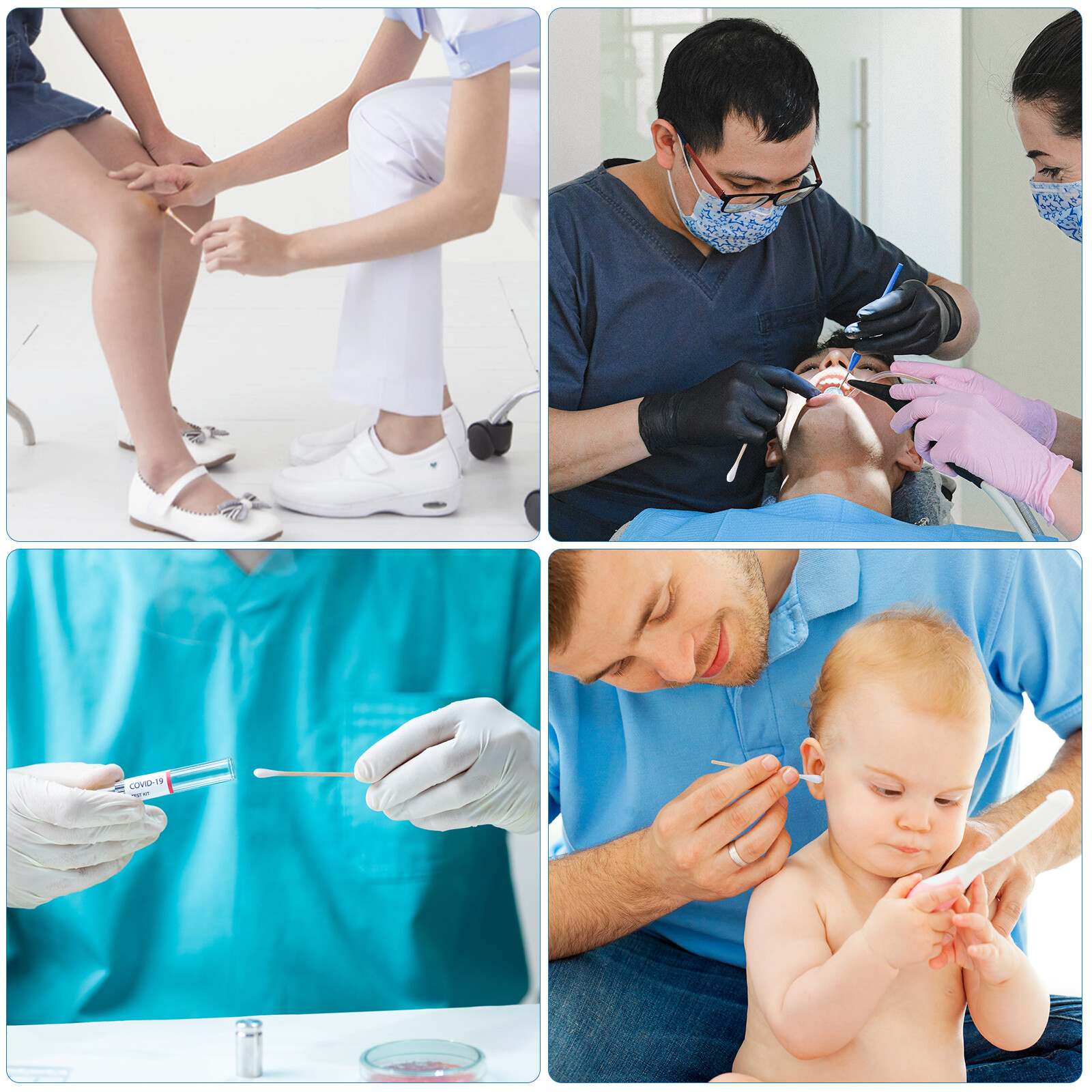 JMU 3" Sterile Cotton Swabs Q-tips Wood Handle Cleaning Applicators 200pcs/box