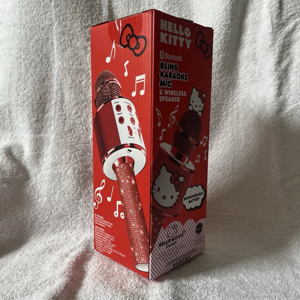Hello Kitty Bluetooth Karaoke Microphone & Wireless Speaker USB Charging Red NIB