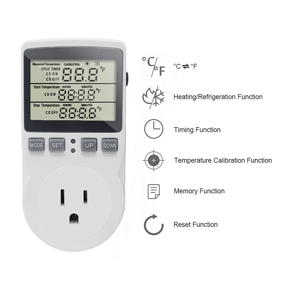 Digital Thermostat Plug Socket Temperature Controller Outlet 3m Probe Kt3100