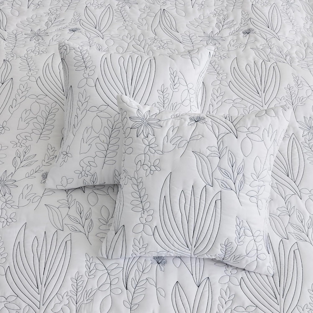 Botanical Oversized Bedspread King Size - Leaves Pattern Stitching Quilt Set - E