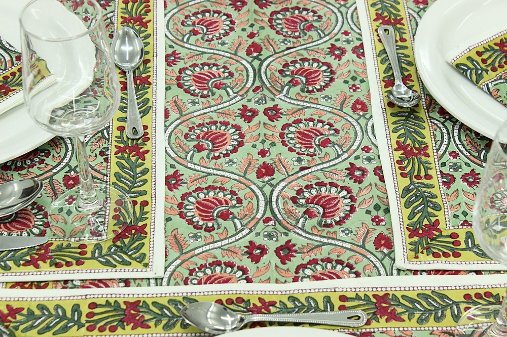 Block Printed Tablecloth, Boho Cotton Table Cover, Dinning & Kitchen Tablecloths