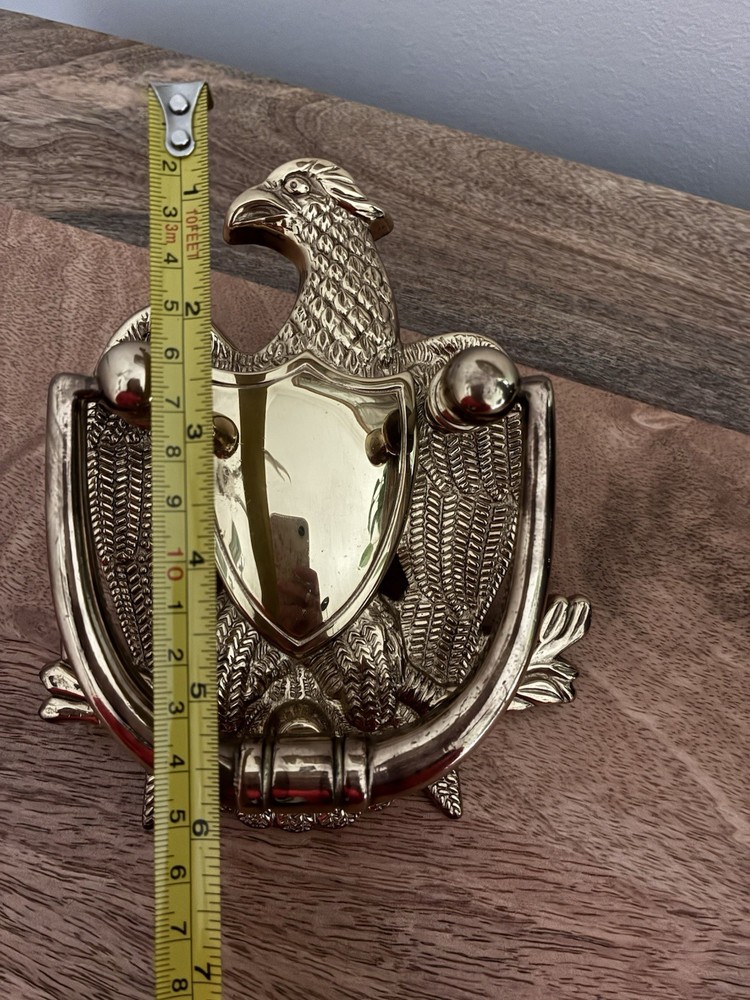 Vintage Solid Brass Door Knocker American Eagle & Shield 6.5" Tall