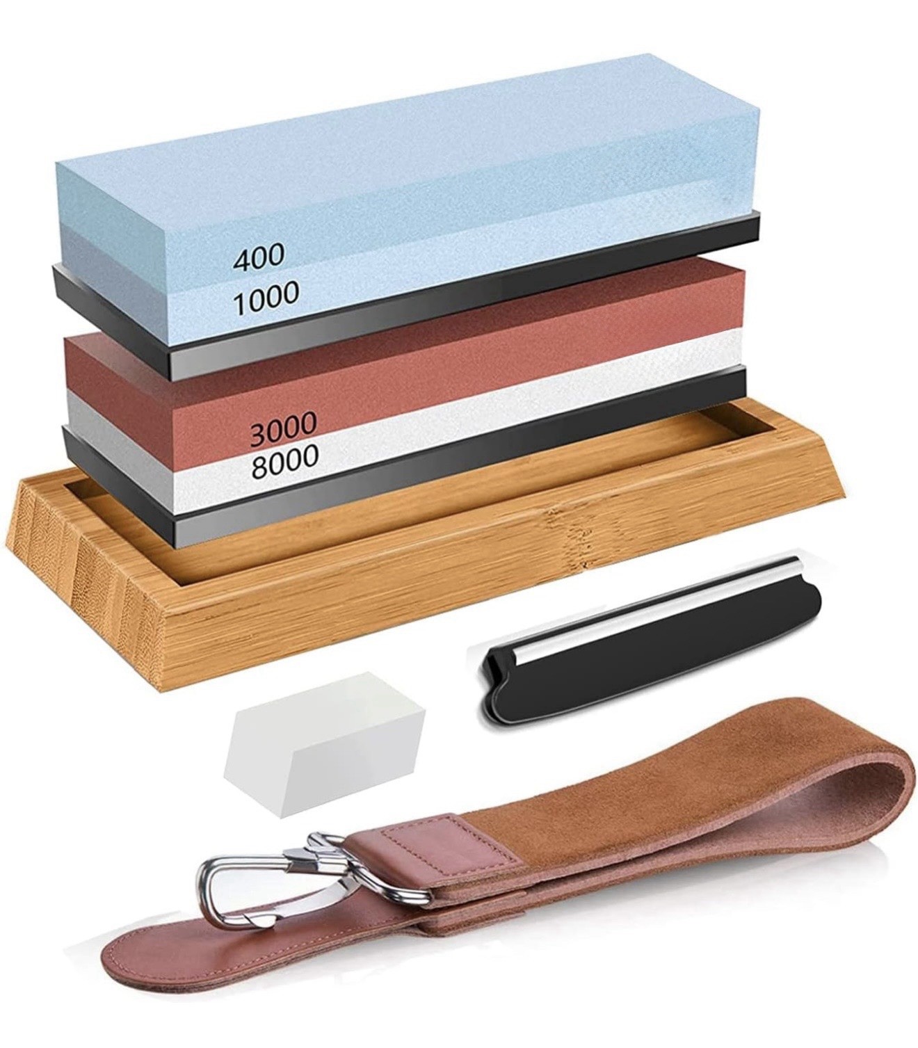 Knife Sharpening Stone Set, Professional 4 Side Grit 400/1000 3000/8000 Premi