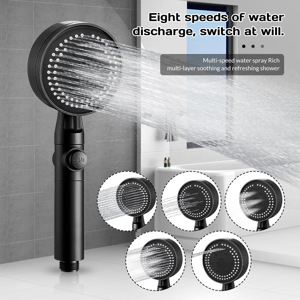 1/2x Detachable High Pressure Shower Head with Built-in Pause Button, 8-Function