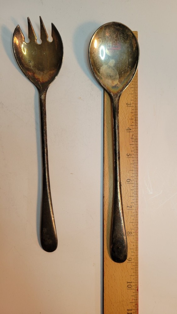 Silver Plate Salad Serving Utensils Spoon & Fork Marked Italy