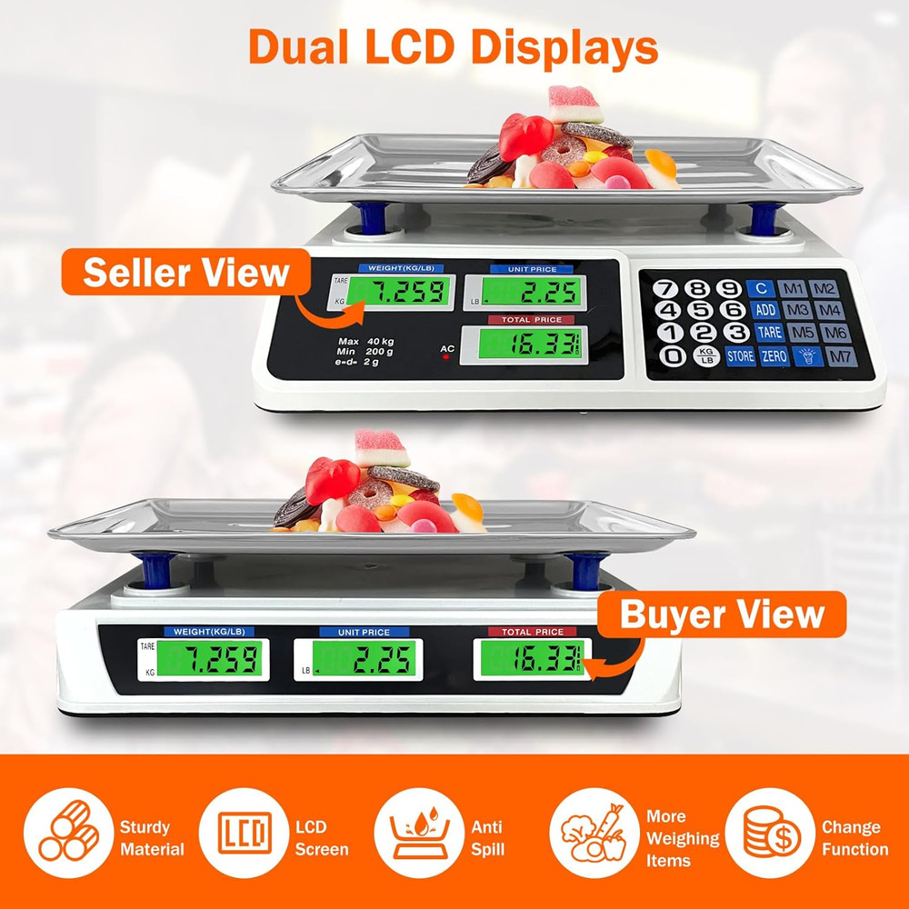 88Lb/40Kg Price Computing Scale, Digital Price Computing Scale with Stainless St