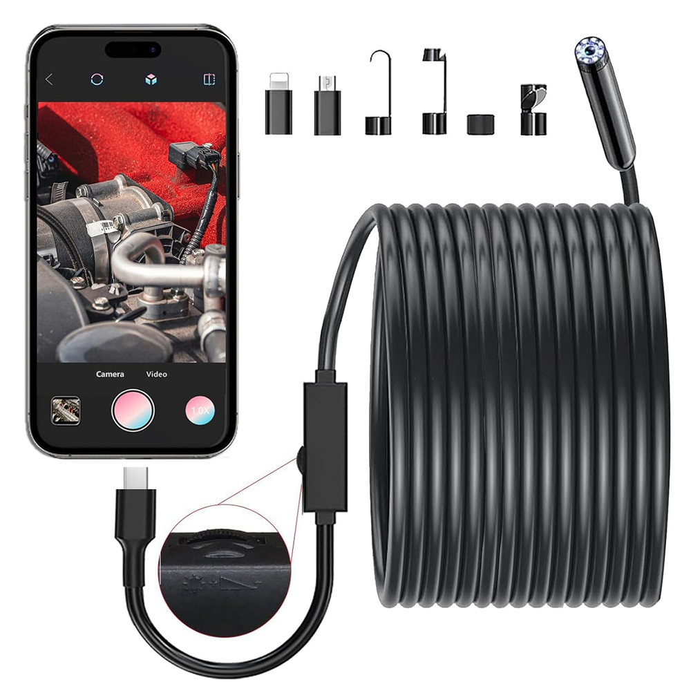 Endoscope Camera with Light, 16.4FT Waterproof Borescope 1920P HD, Semi-Rigid Ca
