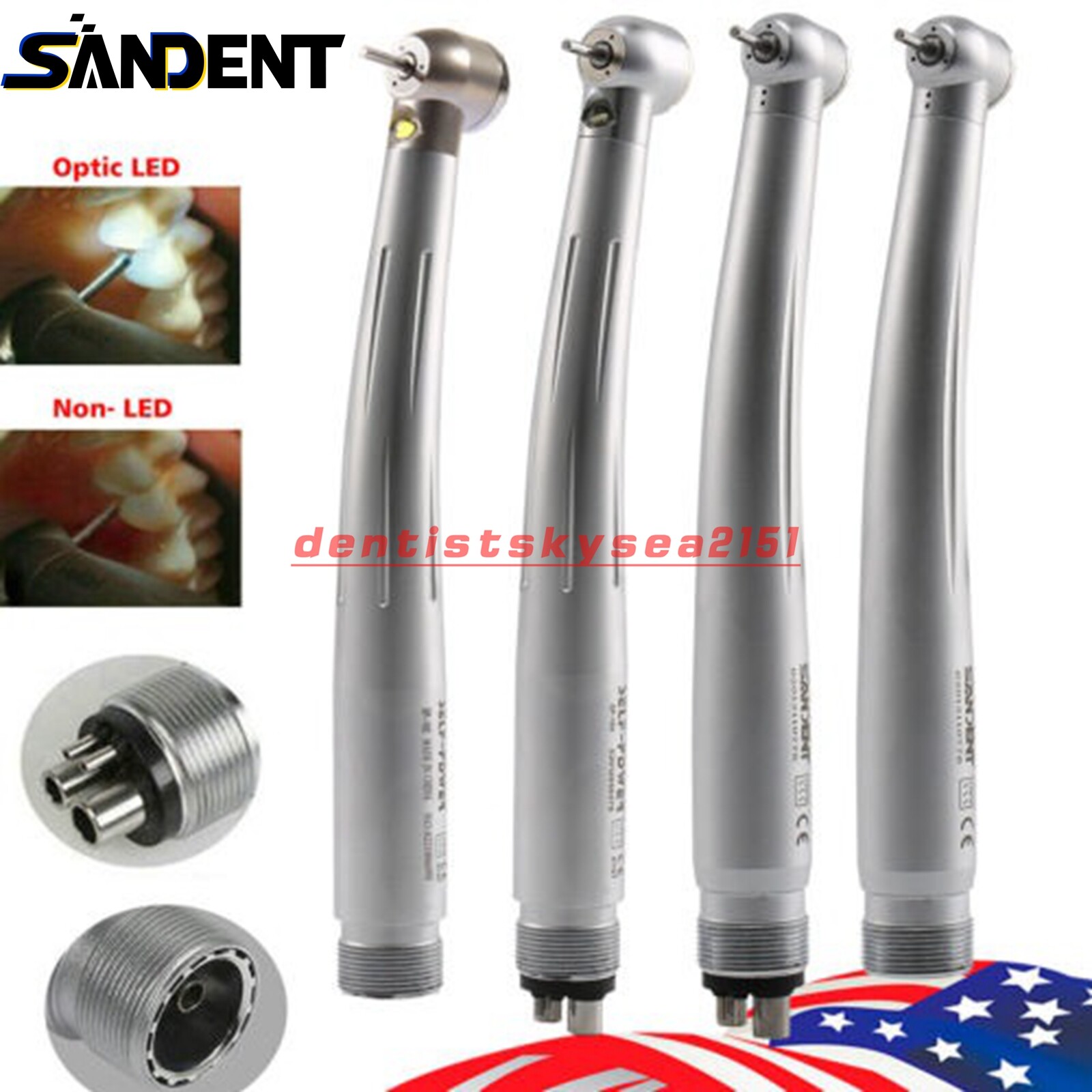 NSK Style Dental (Fiber Optic LED E-generator) High Speed Handpiece 2/4 Holes US