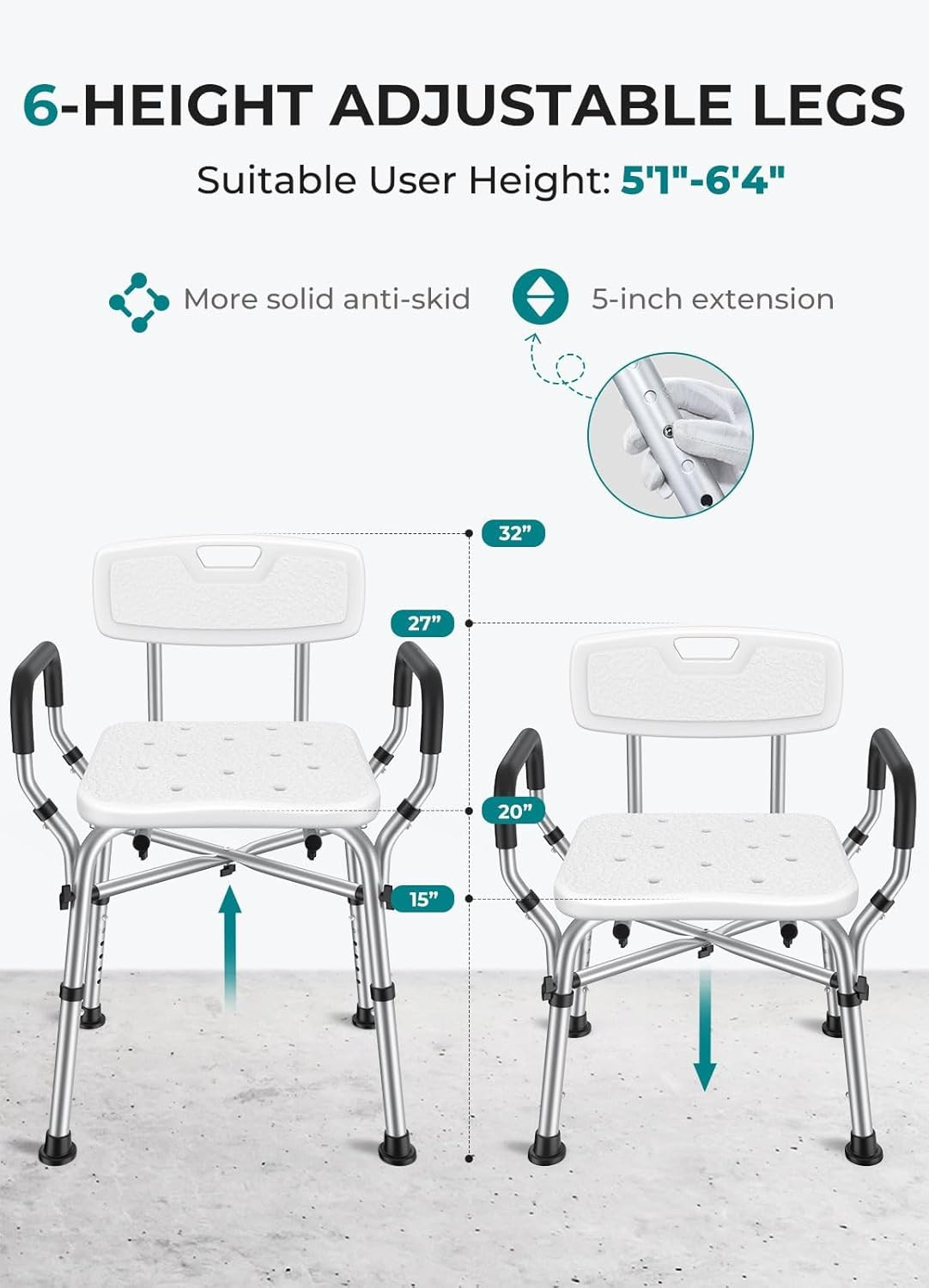 Shower Chair for Elderly and Disabled, 550 lbs Shower Chair for Inside Shower