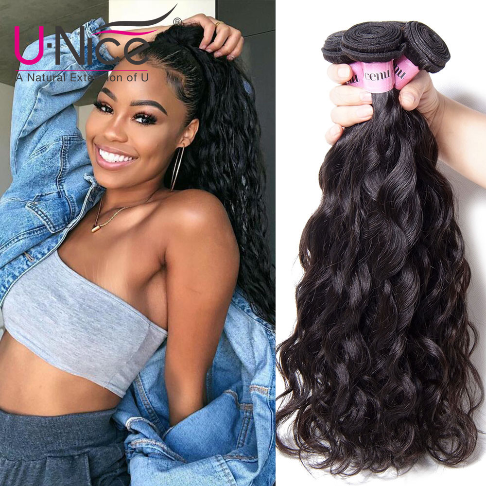 UNice Hair Indian Natural Wave 100% Human Hair Extensions 1-3 Bundles Hair Wefts