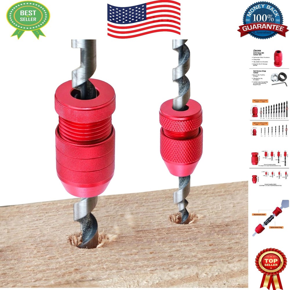 2-Piece Adjustable Aluminum Drill Stop Set - Versatile for Multiple Materials