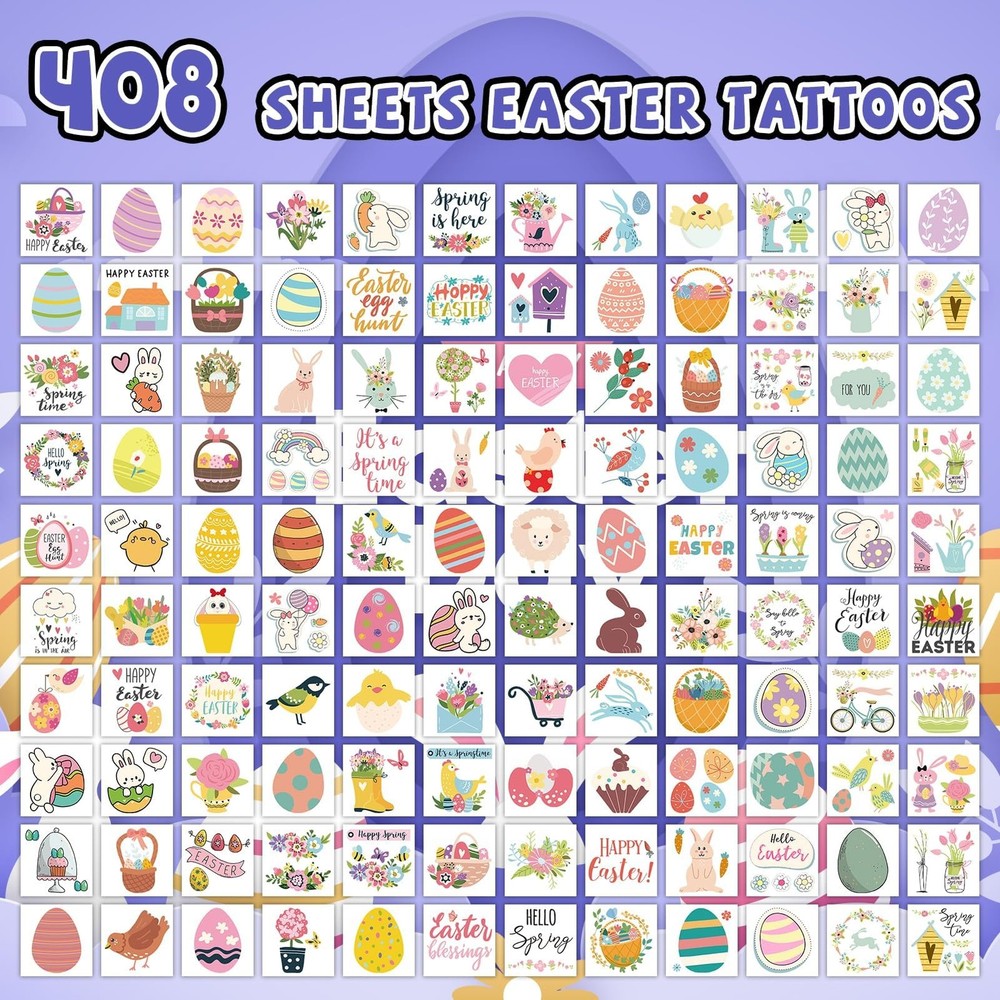 EMOME 408 Individually Wrapped Sheets Easter Tattoos for F