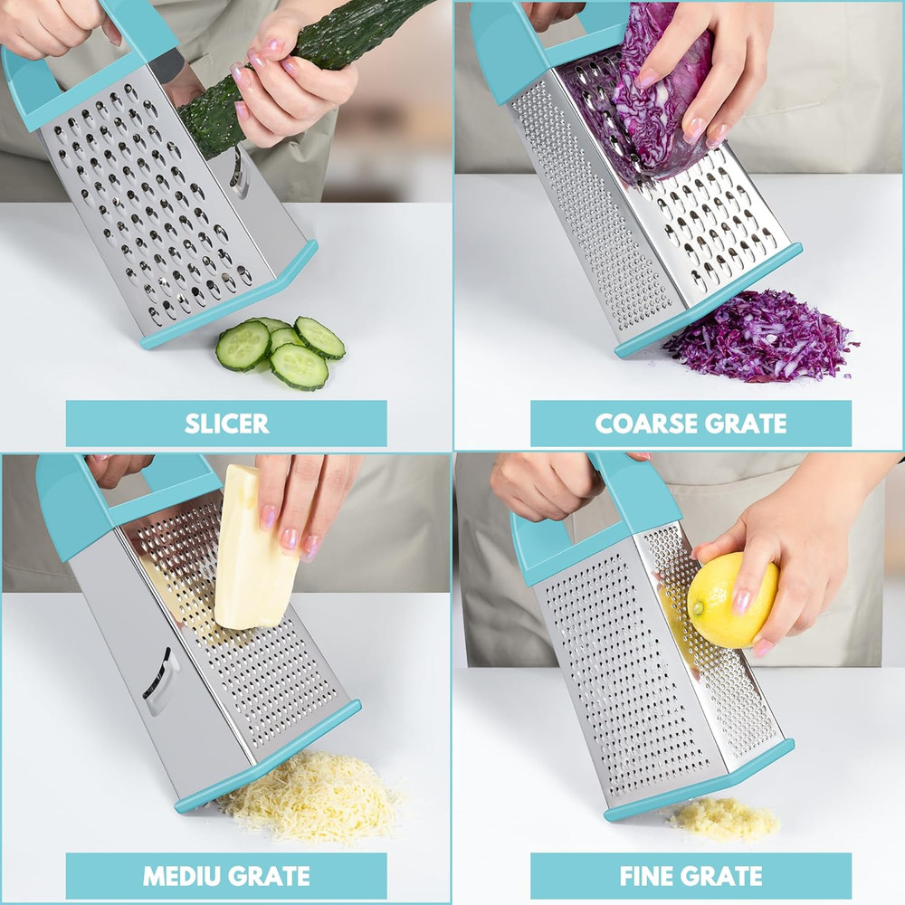 Cheese Grater with Container, Professional Cheese Grater with Handle, Stainless