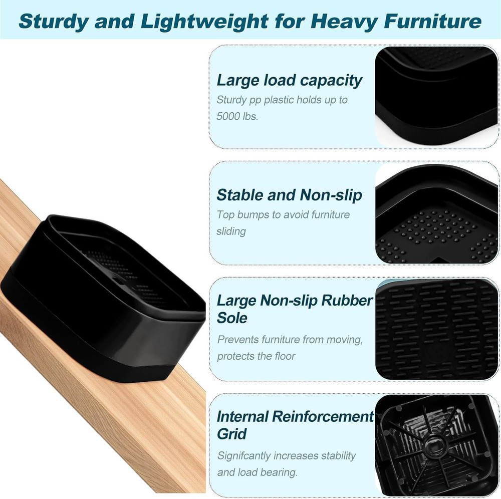 12 Pack Furniture Risers, Adjustable Bed Risers Heavy Duty Stackable Bed Raisers
