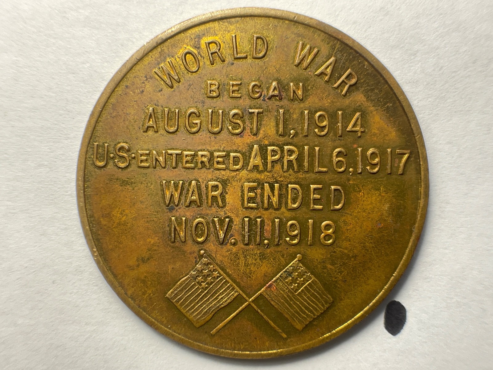 1918 World War I WWI Peace Angel So-Called Dollar HK-897 Brass Medal Token 36mm