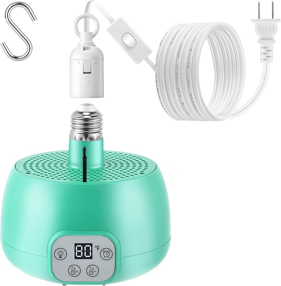 Adjustable Temperature Chicken Coop Heater with Safety Features - 200W & LED