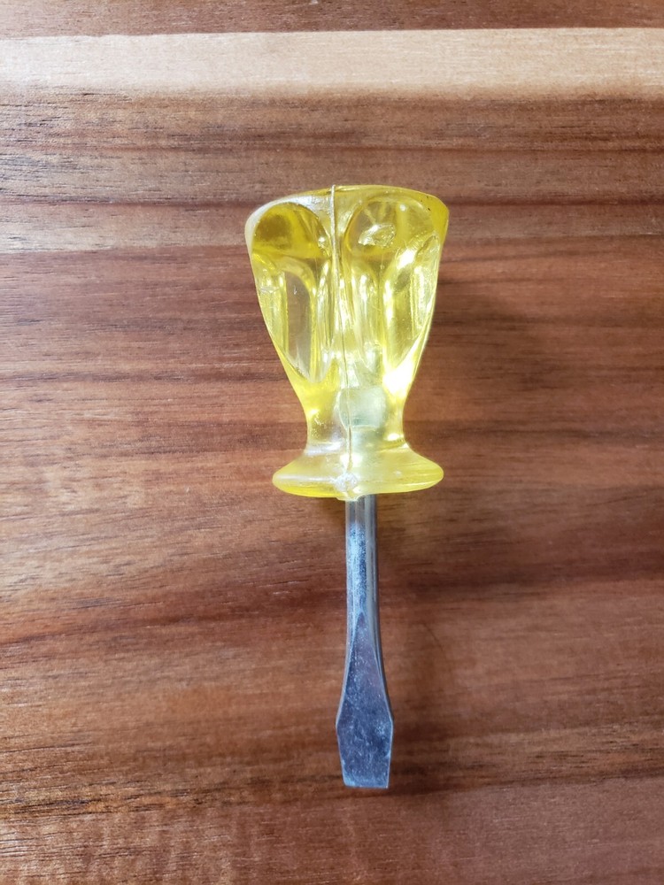 Vintage Stubby Flathead Screwdriver Yellow Acrylic Handle