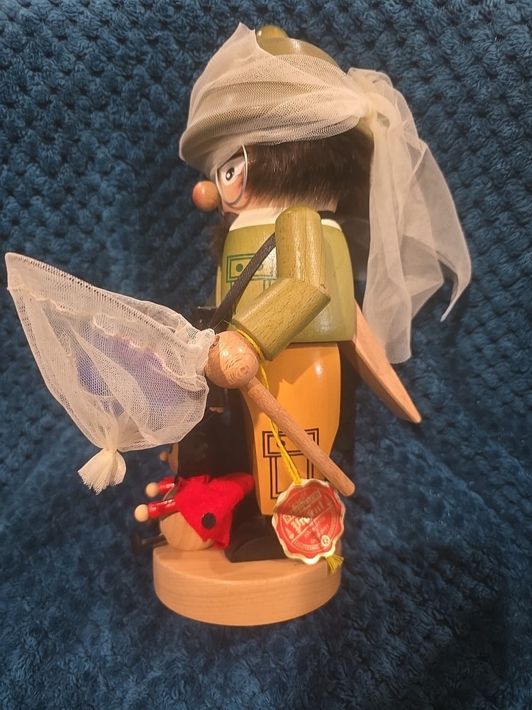 Vintage Steinbach Nutcracker Bug Collector W/Bug Net, Specimens & Ladybug