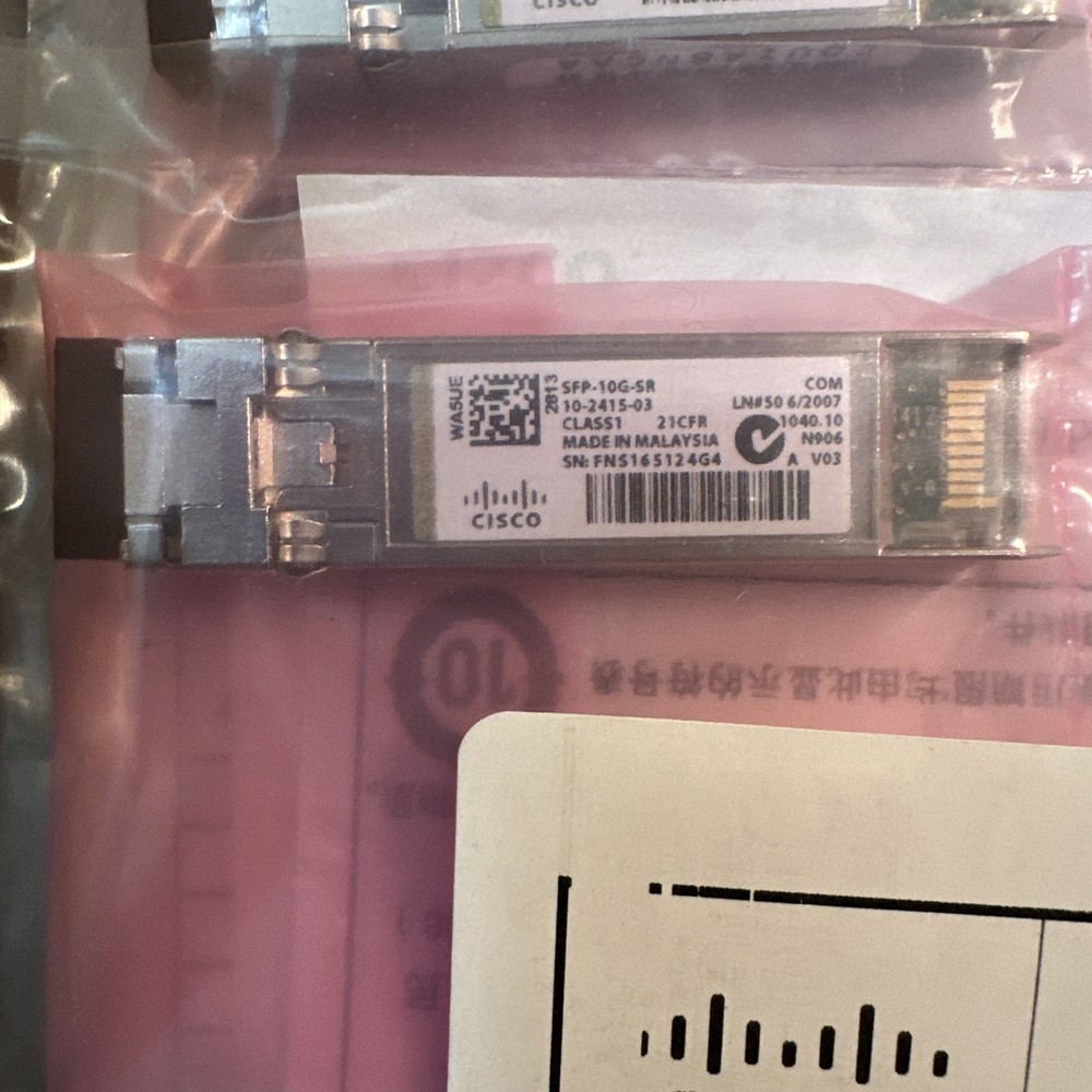 5 X New Cisco SFP-10G-SR SFP Module.