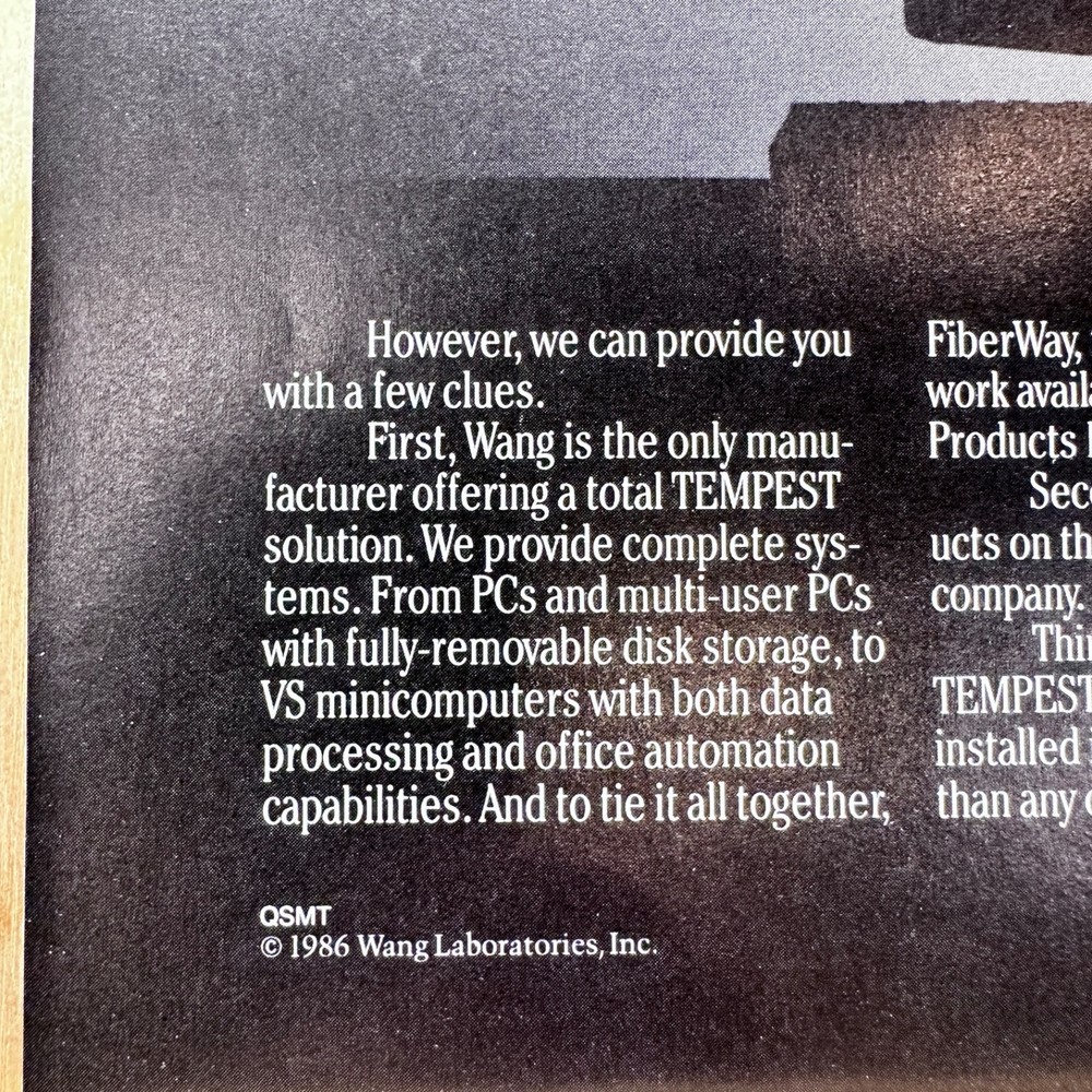 1986 Wang Laboratories Tempest Computer System Vintage Print Ad Technology