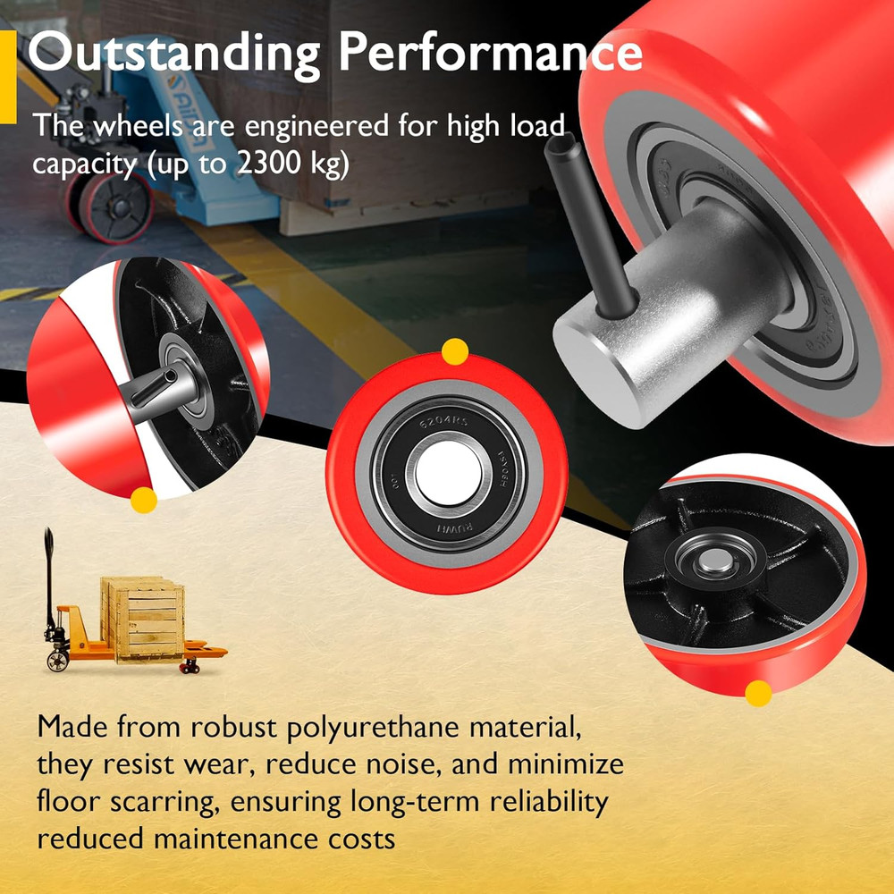 Pallet Jack Wheel Kit - Complete Set with Red Polyurethane Components