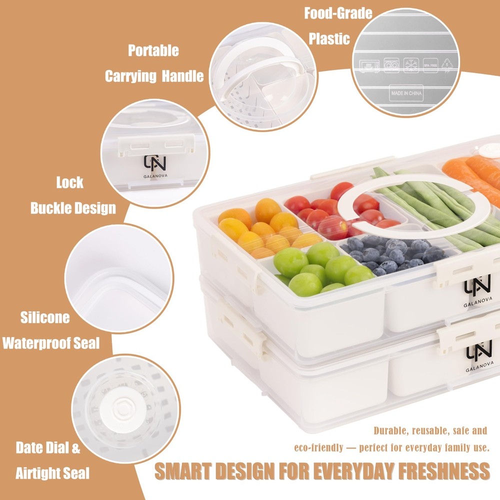 Stackable Snackle Box Container 14 Compartments 2 Lids White 2 Pack BPA Free